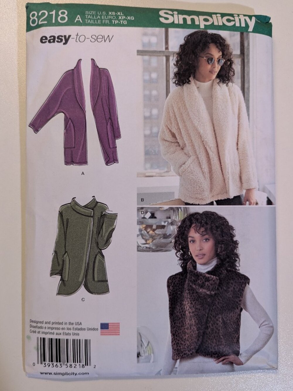 Simplicity 8218 Easy To Sew Womens Lined Coat Vest Sewing Pattern Sizes XS-XL